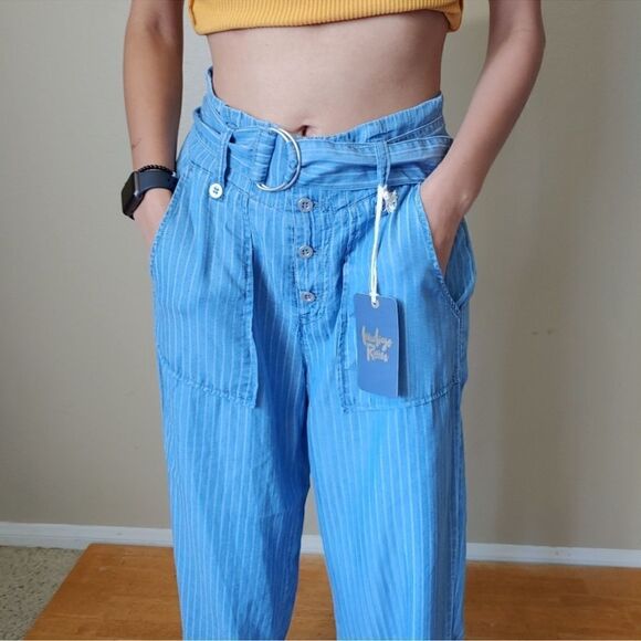 Indigo Rein - Stripped Paperbag Jogger pants  Size M C16 - Picture 4 of 8